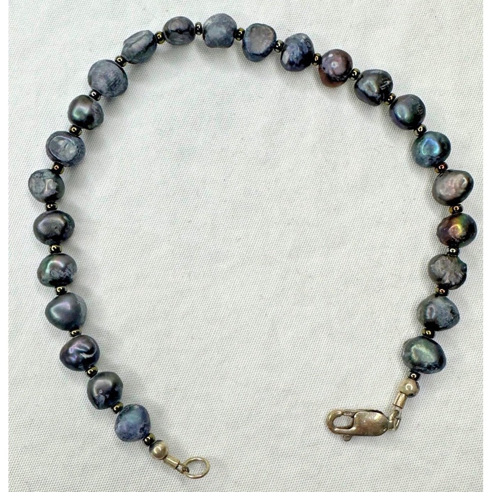 Grey Freshwater Pearl Bracelet Sterling Silver Clasp 7 in Iridescent Stunning